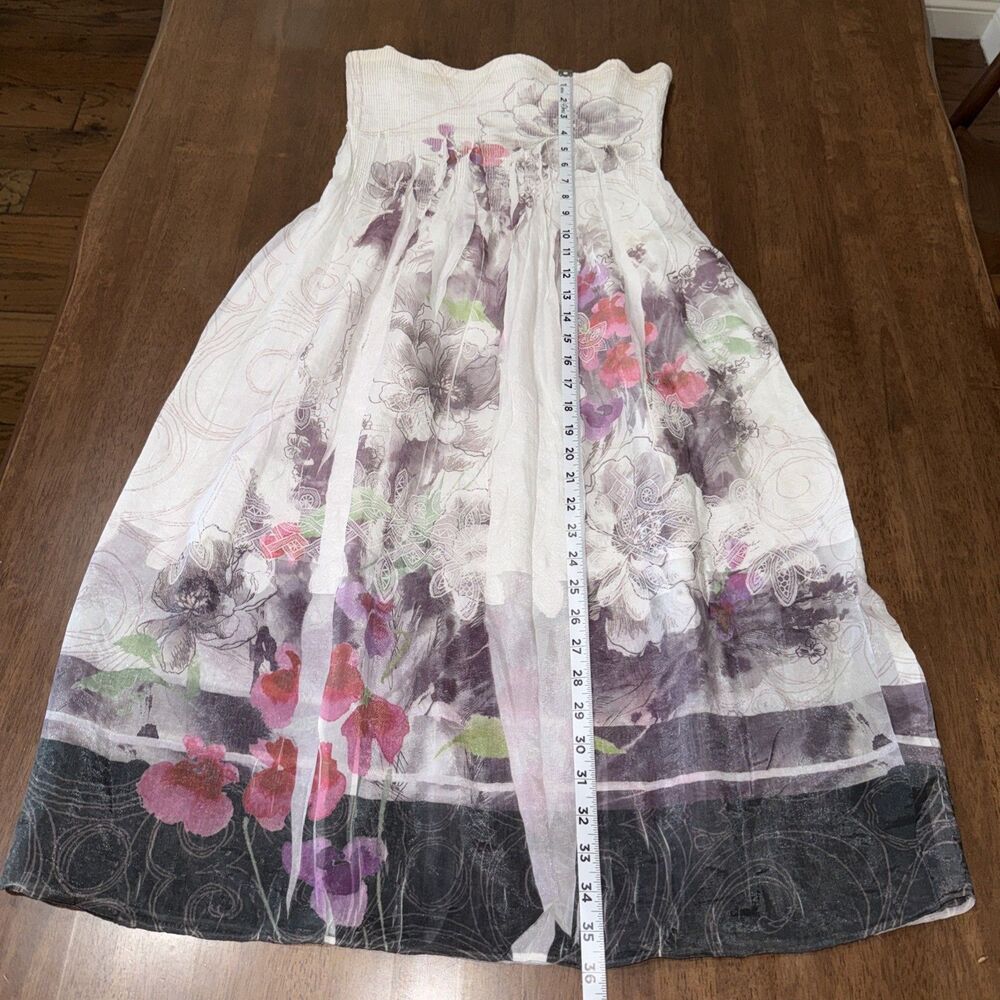 Lapis One Size Floral Strapless Smocked Tube Midi Dress Maxi Skirt 2 Way Boho - Picture 12 of 14